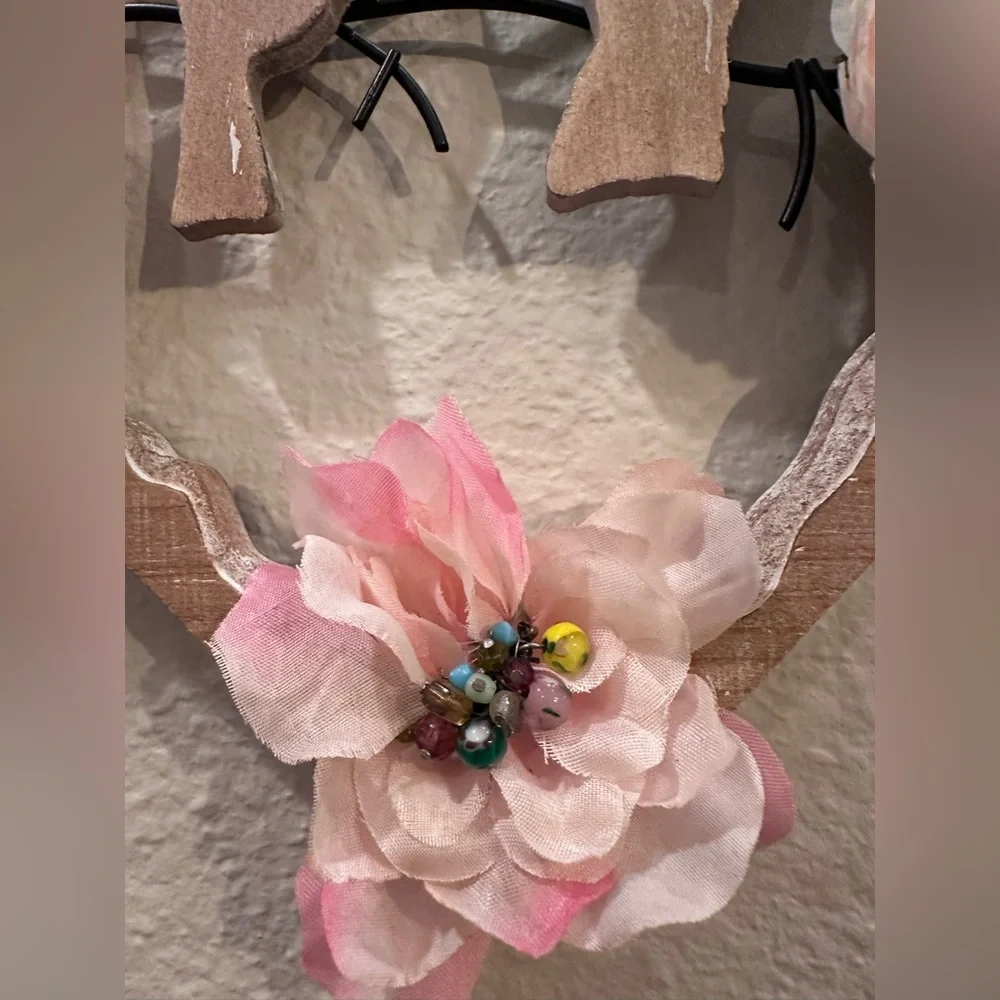 Handmade Floral Heart Wall Decor Birds Shabby Chic Cottagecore Wood Hanging